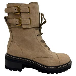See by Chloé Mallory Combat Ankle Boots in Beige Suede